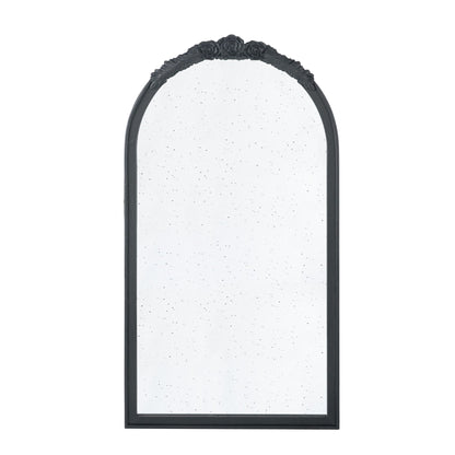 Hand Carved Rose Antique Mirror Frame, Wood Arch Mirror Wall Decor For Living Room