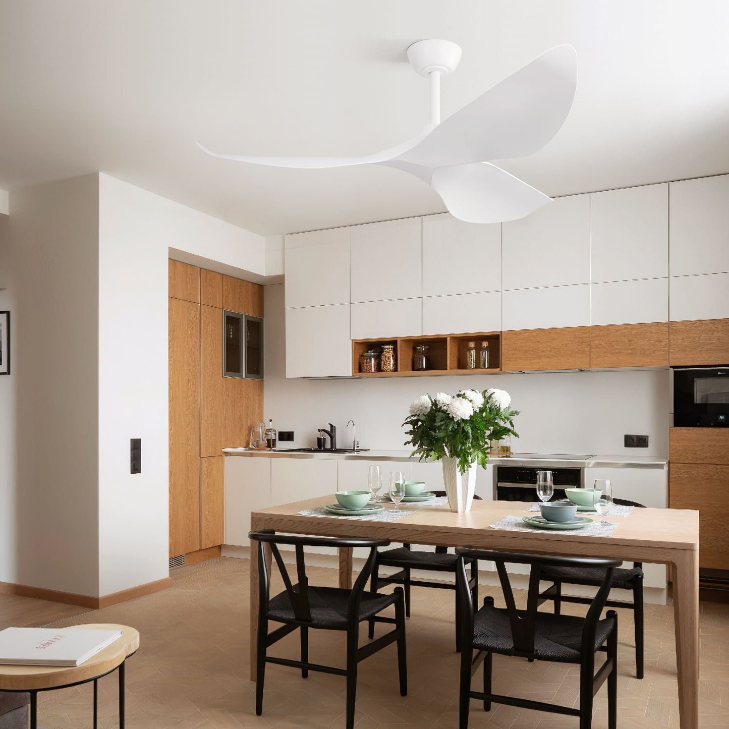 Ceiling Fan Without Light, DC Motor Remote Control Fan For Indoor / Outdoor Use - White