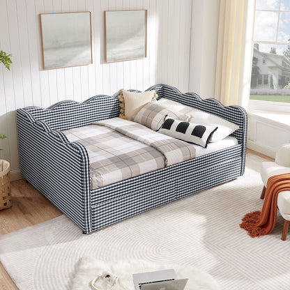 Gingham Daybed With USB Charging Port, Wave-Shaped Design