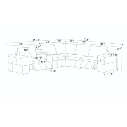 Upholstered Large Arms Sectional With Recliner Seats