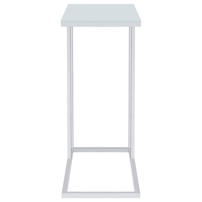 Stella White Glass Top C-Shaped Sofa Side Table Chrome
