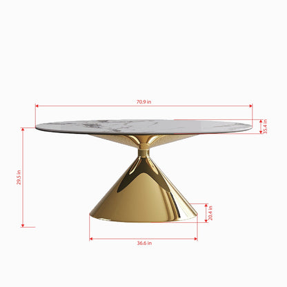 Modern Luxury Marble Dining Table Set Oval Kitchen Table With Stainless Steel Base - Gold / White Print