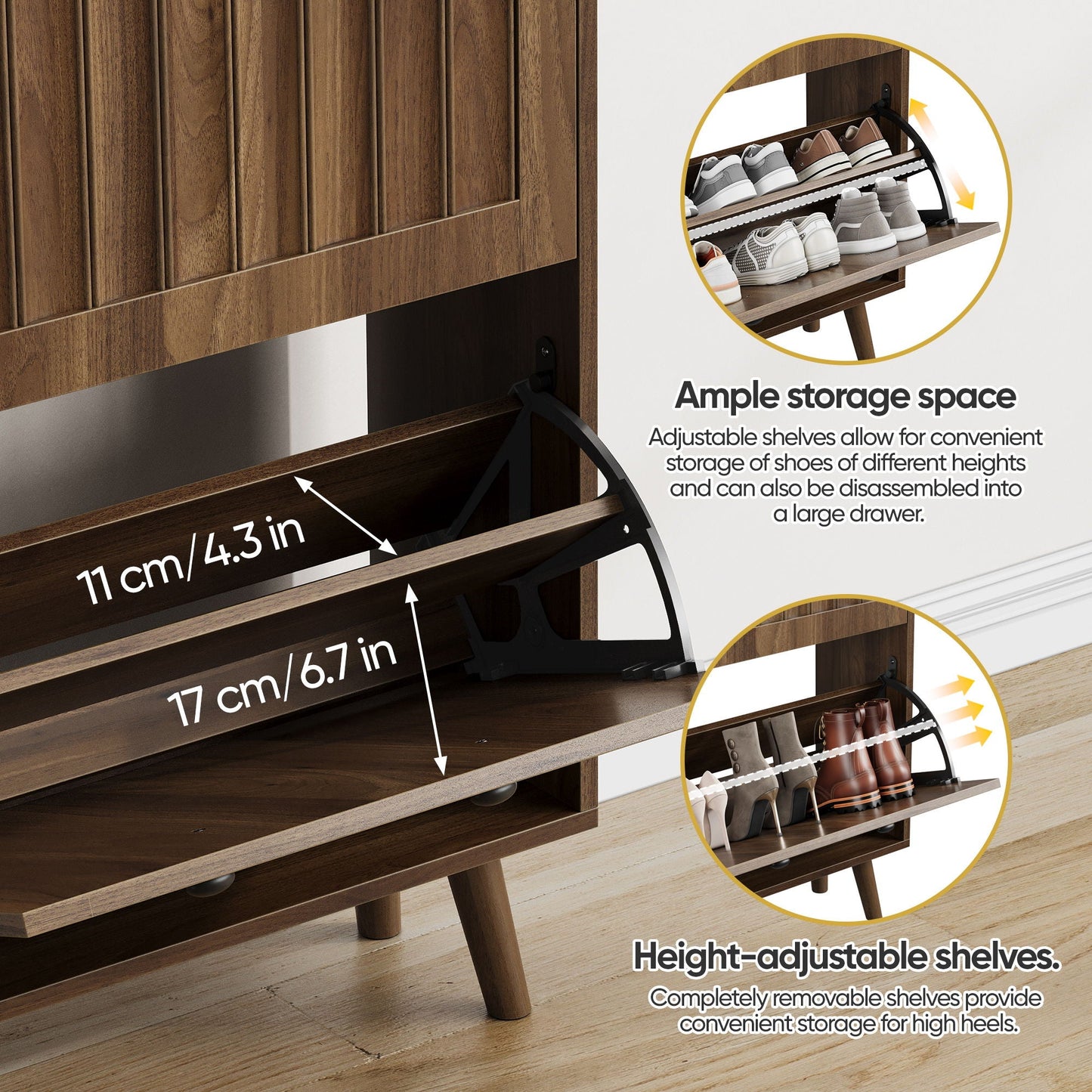 Shoe Cabinet, Upright Storage Unit - Walnut