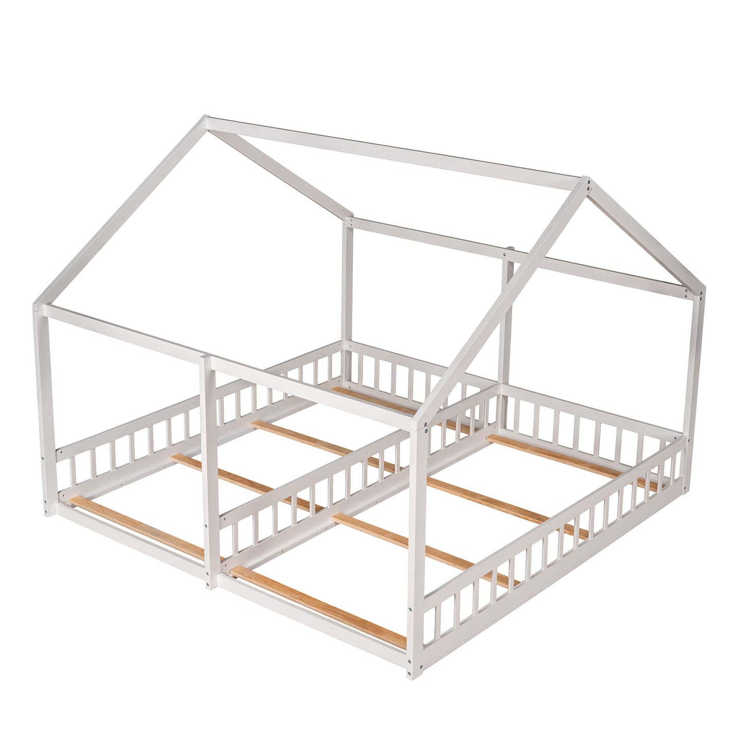 House Platform Beds, 2 Shared Beds, Metal Frame With Guardrails