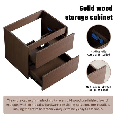 Wall-Mounted Bathroom Vanity, Soft-Close Drawer, Premium Slides - Black Brown
