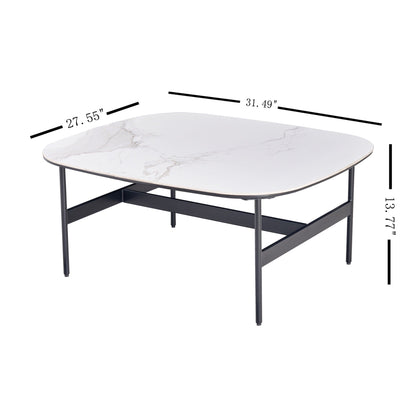 Modern Rectangular Rock Plate Coffee Table Open Space Design Golden Metal Frame Minimalist Living Room Center Table For Lounge Office - Black White