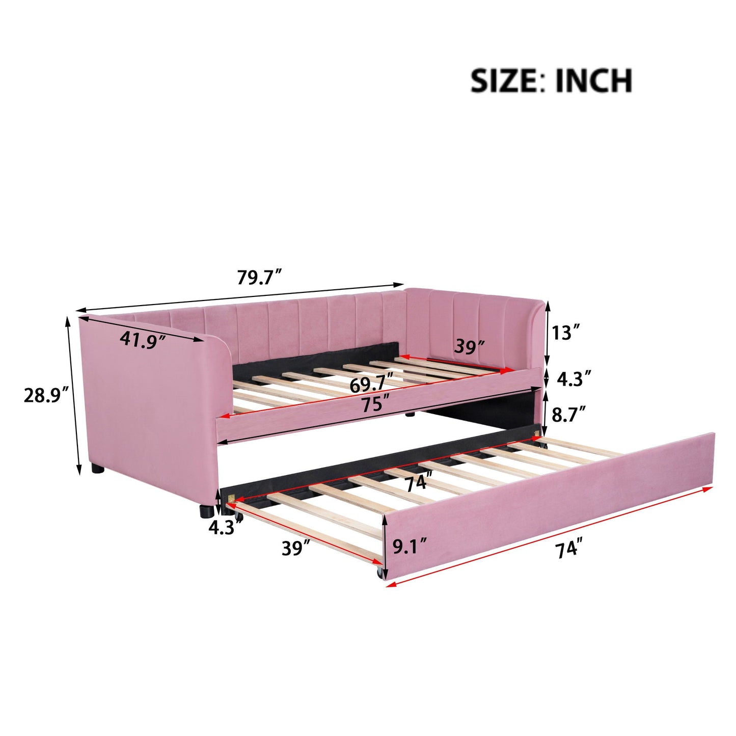 Upholstered Daybed With Ergonomic Design Backrest