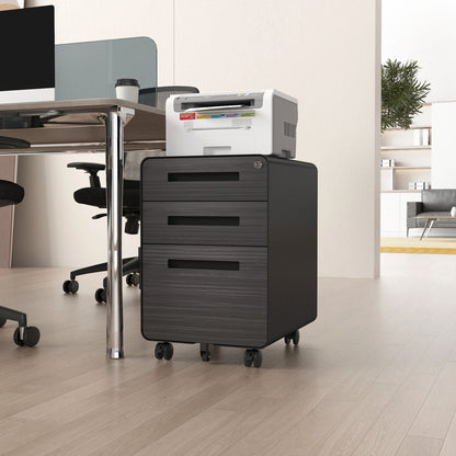 3 Drawer Mobile File Cabinet Under Desk Office, Simple Style Versatile Storage Cabinet For Legal / Letter / A4 Files, 5 Wheel Design Anti-Tilting Cold Rolled Steel Waterproof Moisture-Proof