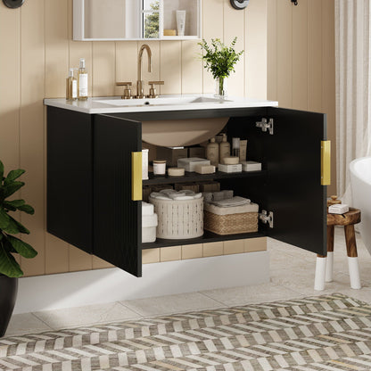 Bathroom Vanity With Sink, Rectangular Storage Cabinet With 2 Soft Closing Doors