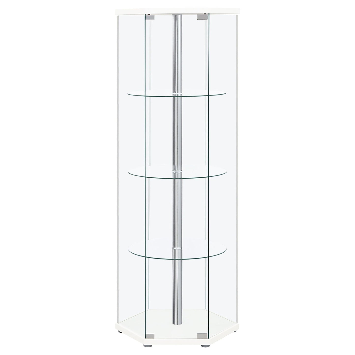 Zahavah 4-shelf Hexagonal Clear Glass Curio Cabinet White