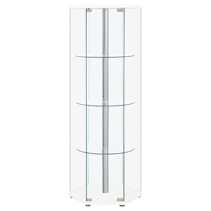 Zahavah 4-shelf Hexagonal Clear Glass Curio Cabinet White