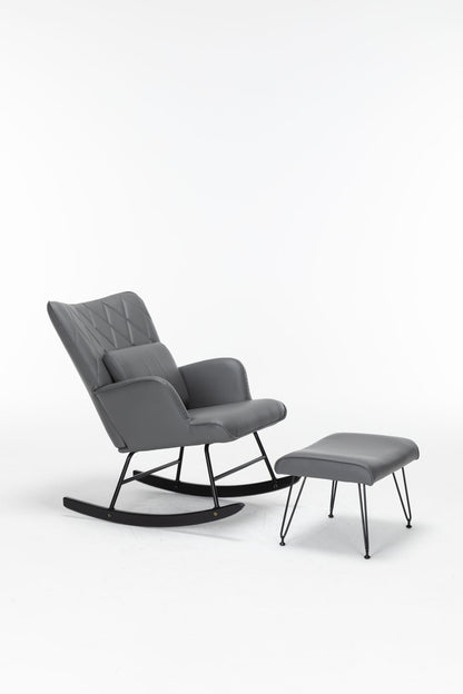 Rocking Accent Chair With Lumbar Pillow And Ottoman