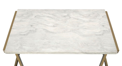 Boice II - Faux Marble Top Sofa Table - White / Champagne
