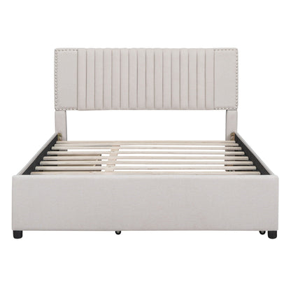 Upholstered Platform Bed With Drawers, Classic Headboard Design