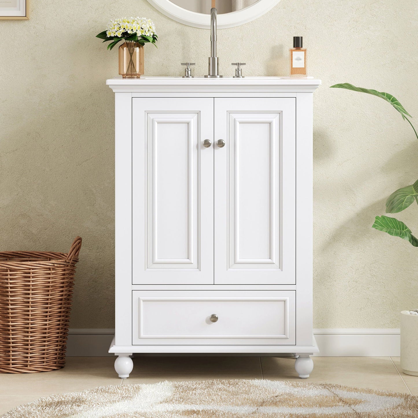 Modern Bathroom Vanity With Sink, Cabinet With Drawer And Dividers, Rectangular Storage Unit