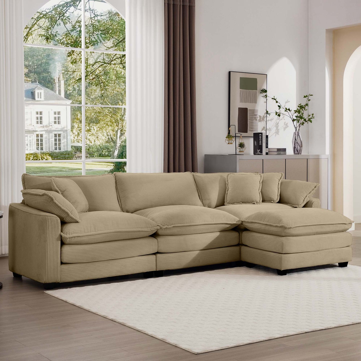 Modern Oversized Modular Cushion Sofa With Ottoman, Low Back, Deep Seating Sofa Set