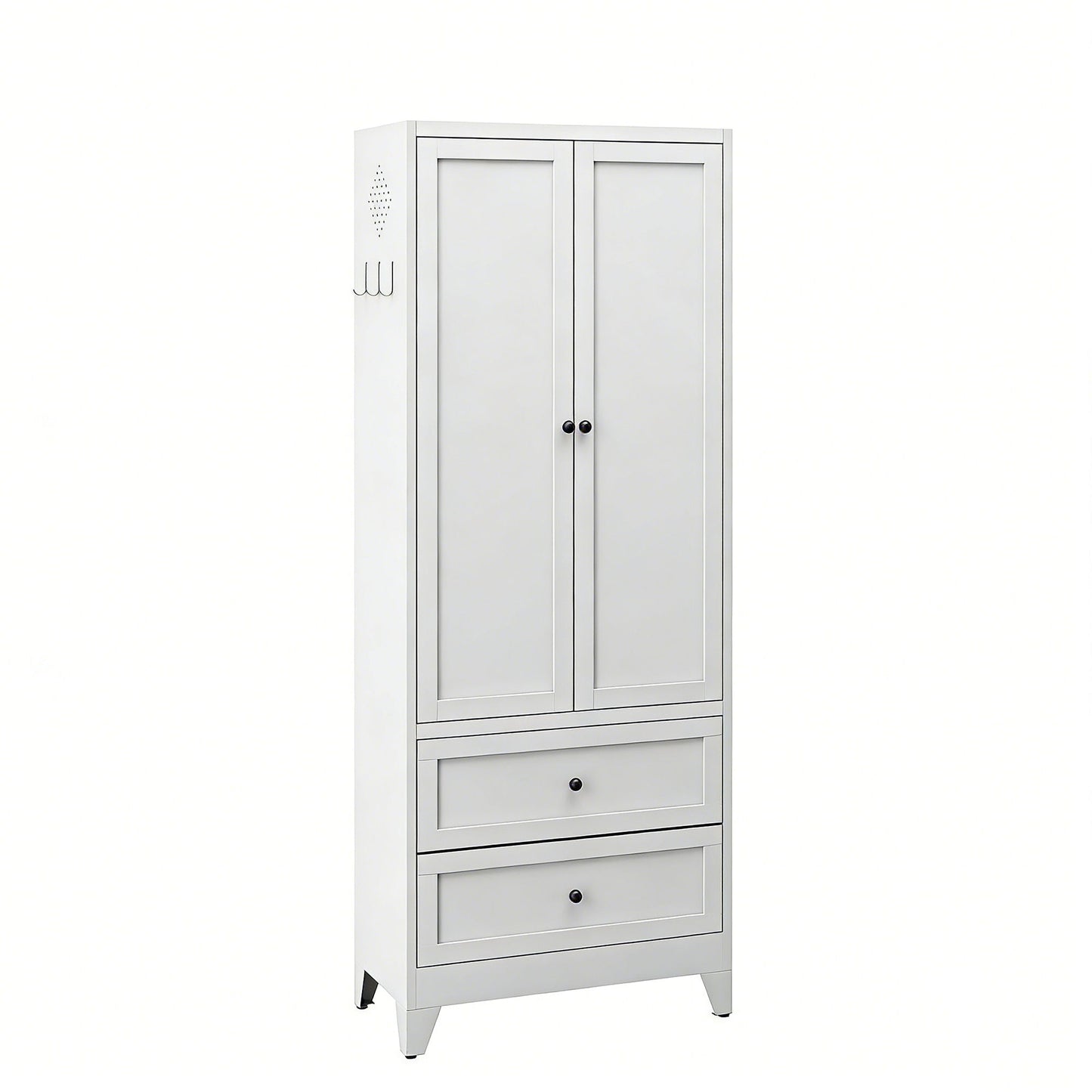 Pantry Cabinet With 2 Drawers, Adjustable Shelves, Freestanding Kitchen Storage Organizer - White