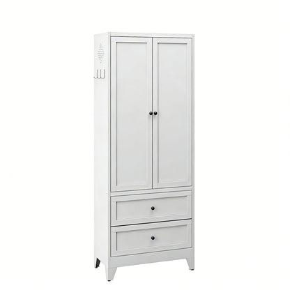 Pantry Cabinet With 2 Drawers, Adjustable Shelves, Freestanding Kitchen Storage Organizer - White