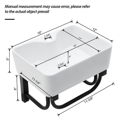 Rectangular Bathroom Sink With Towel Bar & Faucet Hole, Wall Mounted - White