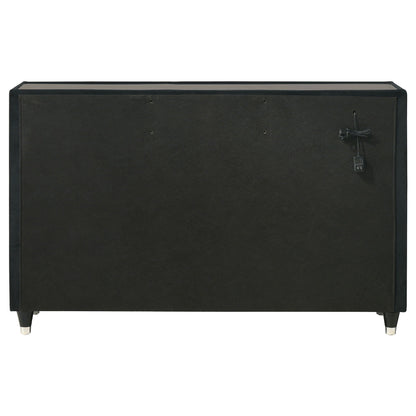 Ravenne 6-drawer Velvet Upholstered LED Dresser Cabinet Black