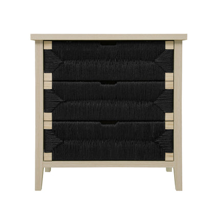 3 Drawer Buffet Sideboard With Adjustable Shelves, Storage Cabinet With Natural Seaweed Decor Doors For Living Room Kitchen Entryway - Natural