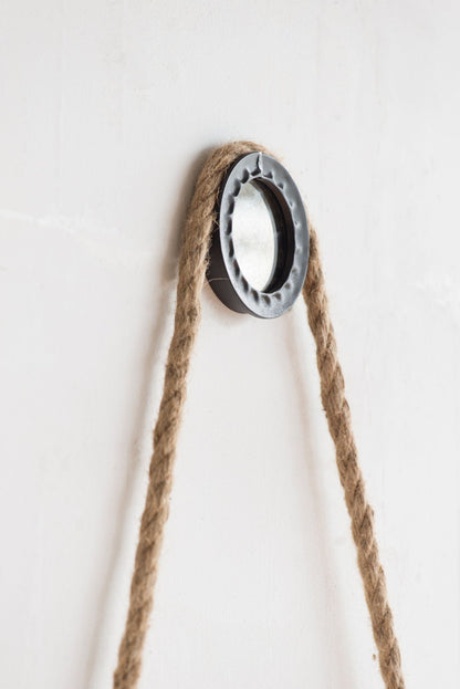 Handsome Cleveland Mirror With Rope Strap Contemporary Design Circle Mirror With Round Metal Frame For Wall Decor