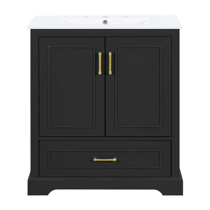 Bathroom Vanity With Sink, 1 Divided Drawer And 2 Soft Close Doors With Double Shelf