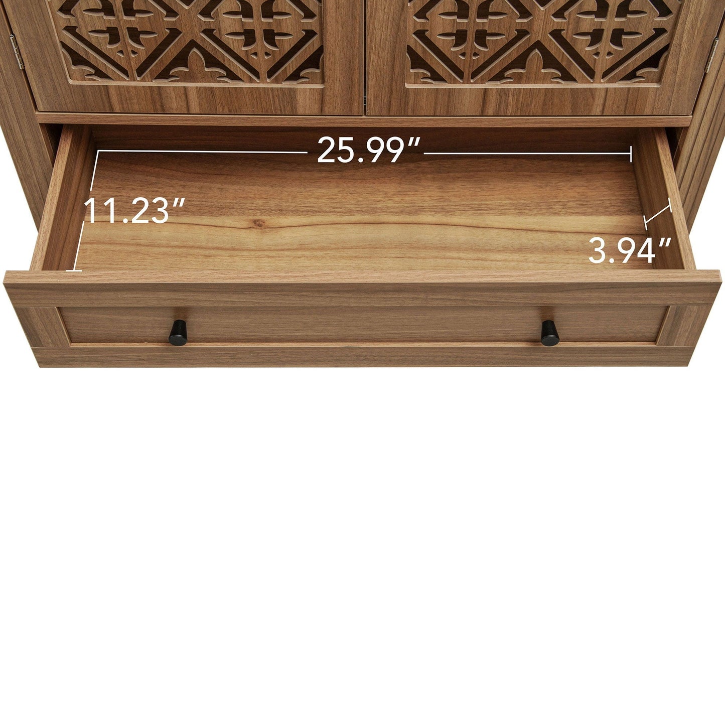 Tall Kitchen Pantry Cabinet With Hollow Carved Doors 2 Drawers And Adjustable Shelves Storage Display Cabinet For Kitchen Dining Room Or Living Room - Walnut