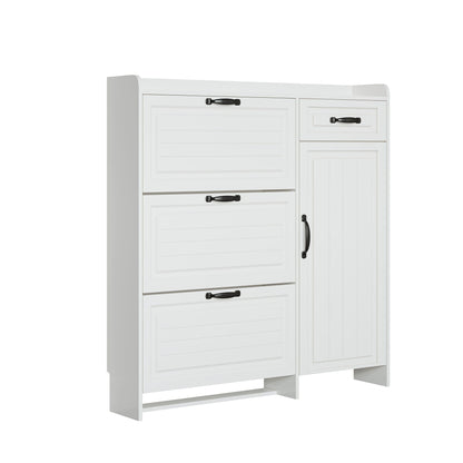 Shoe Cabinet With 4 Doors 1 Drawers, PVC Door With Shape, Large Space For Storage - White