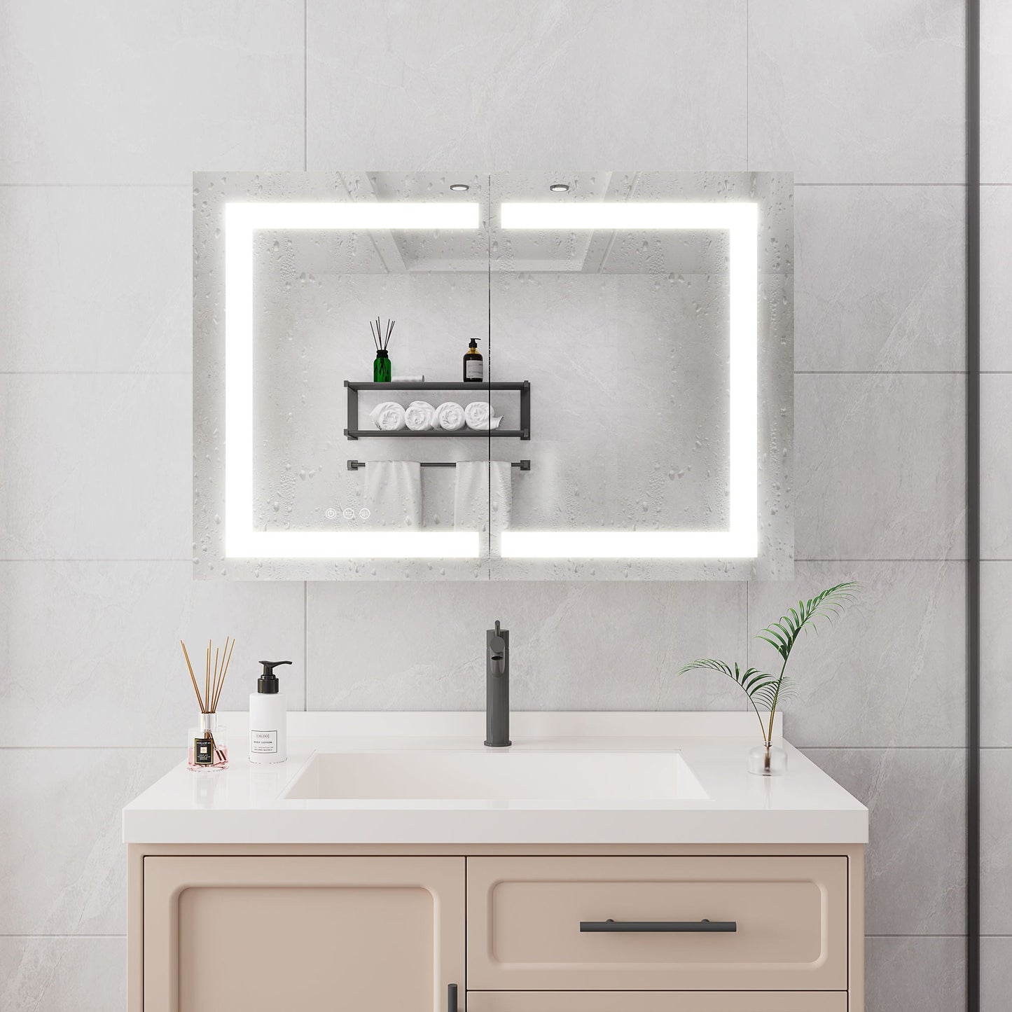 Medicine Cabinet With LED Vanity Mirror, Anti-Fog, Waterproof, Dimmable With Touch Switch