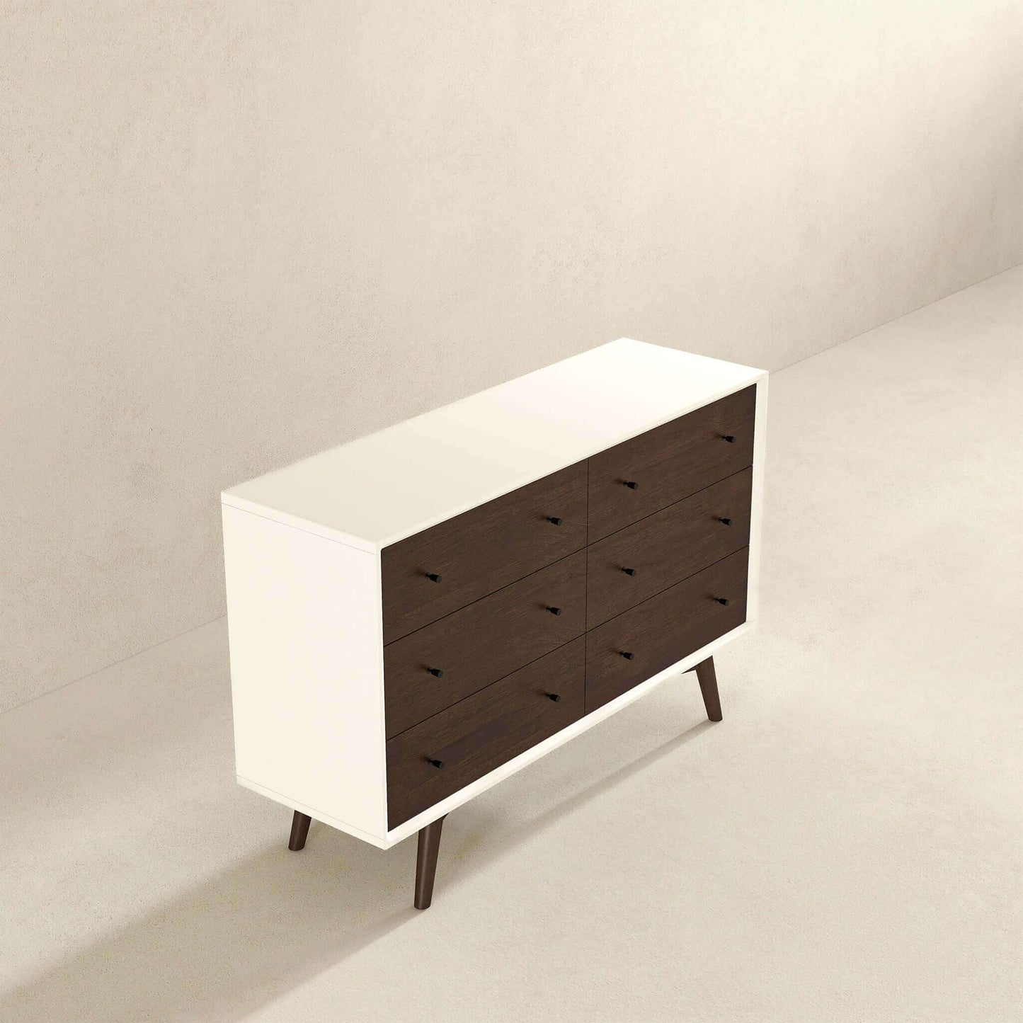 Dresser 6 Drawer - Dark Brown / White