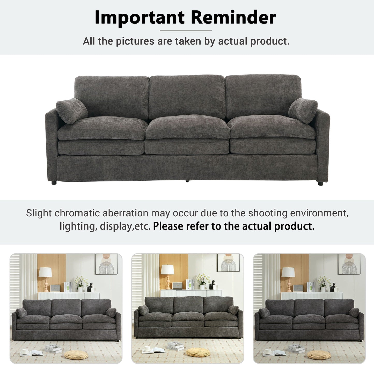 Cozy Upholstered 3 Seater Sofa With Double Cushion