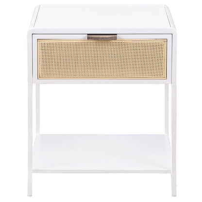 Amherst 1-drawer Radio Weave Cane Metal Bedside Table White