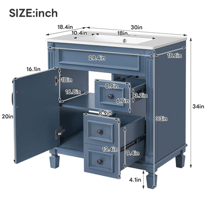 Bathroom Vanity With Sink, Cabinet With 2 Drawers And Adjustable Shelf