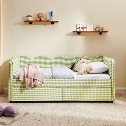 Gingham Daybed With USB Charging Port, Wave-Shaped Design