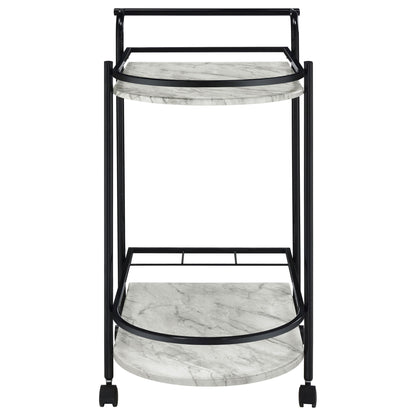 Desiree 2-tier Faux Marble Shelf Metal Bar Cart Black