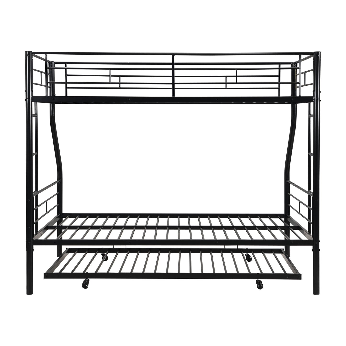 Twin Over Full Modern Metal Bunk Bed With Trundle - Black