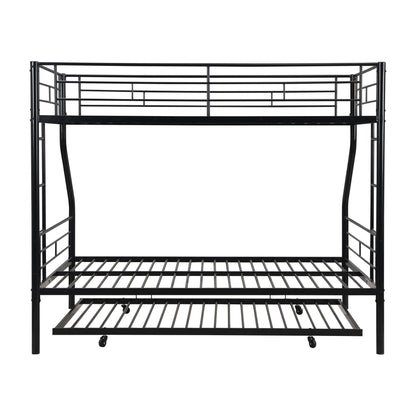 Twin Over Full Modern Metal Bunk Bed With Trundle - Black