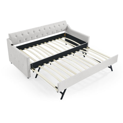 Size Upholstered Daybed With Trundle And USB Charging Armrest
