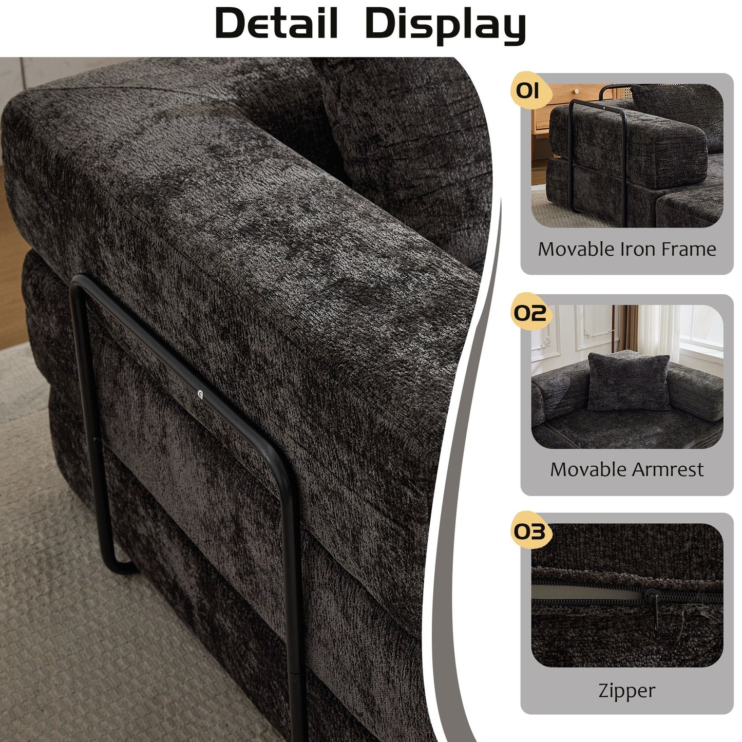Convertible Floor Sofa Bed, Boneless Modular Sectional Sofa For Living Room