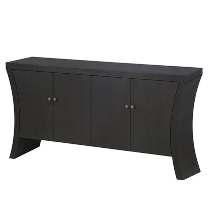 Refined Industrial 4 Door Credenza With Arc Legs & Clasps