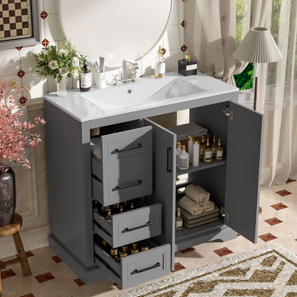 Bathroom Vanity With Sink, Soft Close Doors, Adjustable Shelf & 3 Drawers