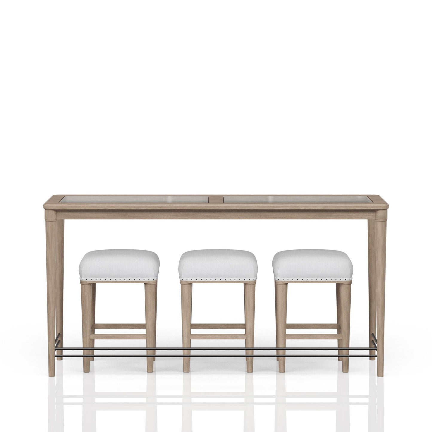 Glass Console Table With 3 Stools - Frosted