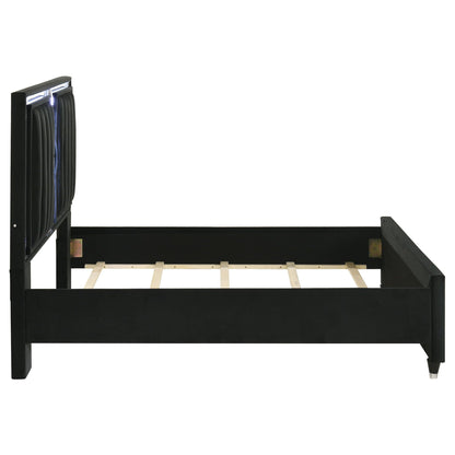 Ravenne Velvet Upholstered Queen LED Panel Bed Black