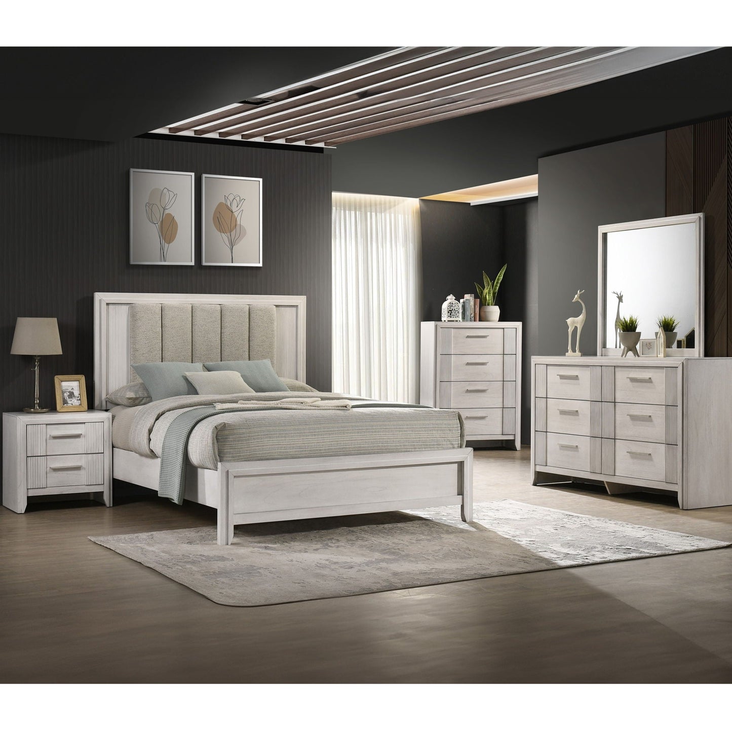 Plush Upholstered Headboard Framed Bed