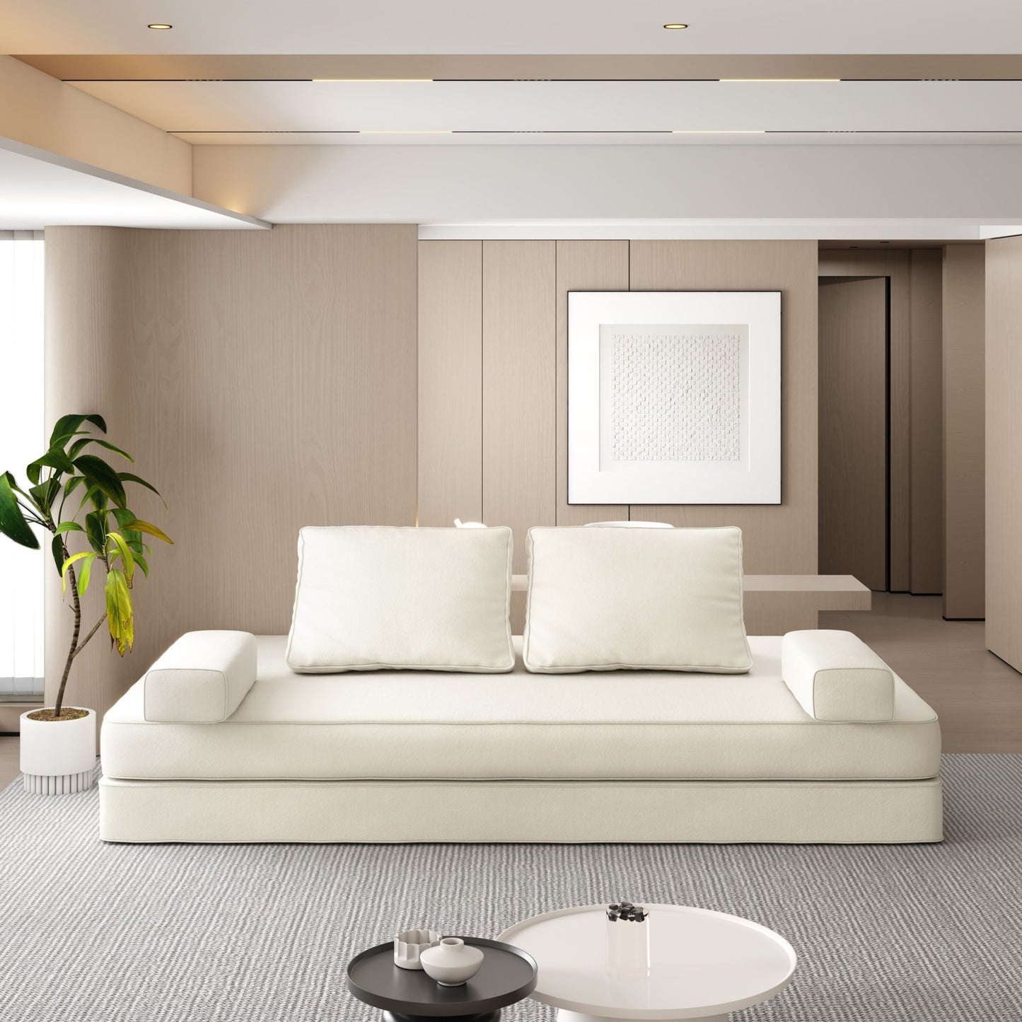 Multifunctional Convertible Sofa Bed With 2 Tumbler Backrests And 2 Pillows, Deep Seat Couch