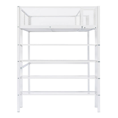 Loft Bed With 4 Tier Shelves And Storage