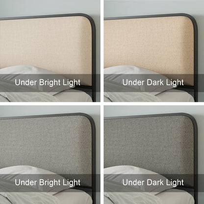 Modern Bed With Curved Upholstered Headboard And Footboard, Heavy Duty Metal Slats