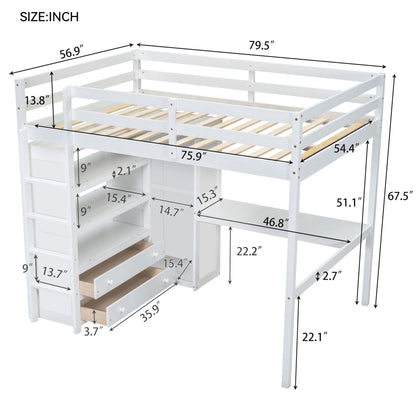 Loft Bed With Built In Wardrobe, Desk, Shelves And Drawers