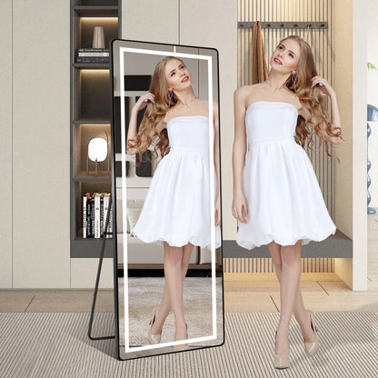 Full-Length Vertical Mirror With LED Light, Dimming Wall Mirror With Frame